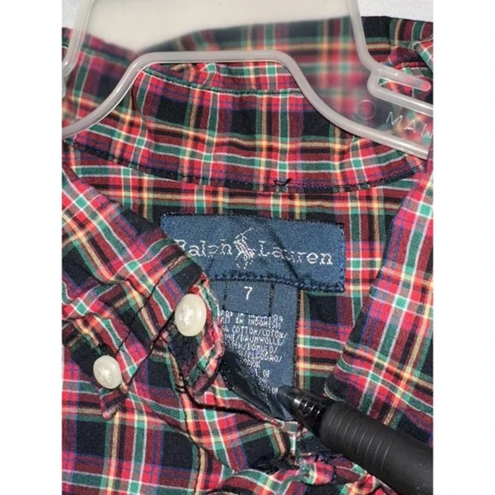 Polo Ralph Lauren Shirt Youth‎ 7 Red Plaid Button Up Long Sleeve Oxford